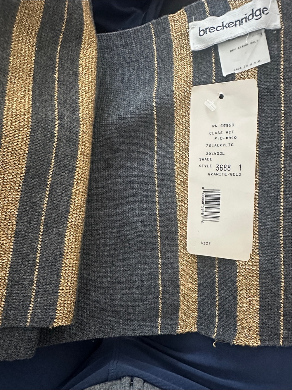Breckenridge Gray and Gold Striped Knit Scarf